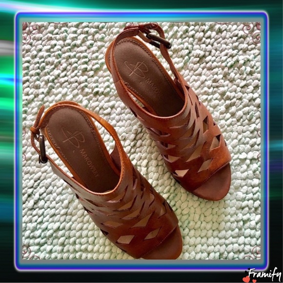Sandales Compensées B Makowsky - Cuir Marron - Taille 7.5M - Neuf Avec Boîte